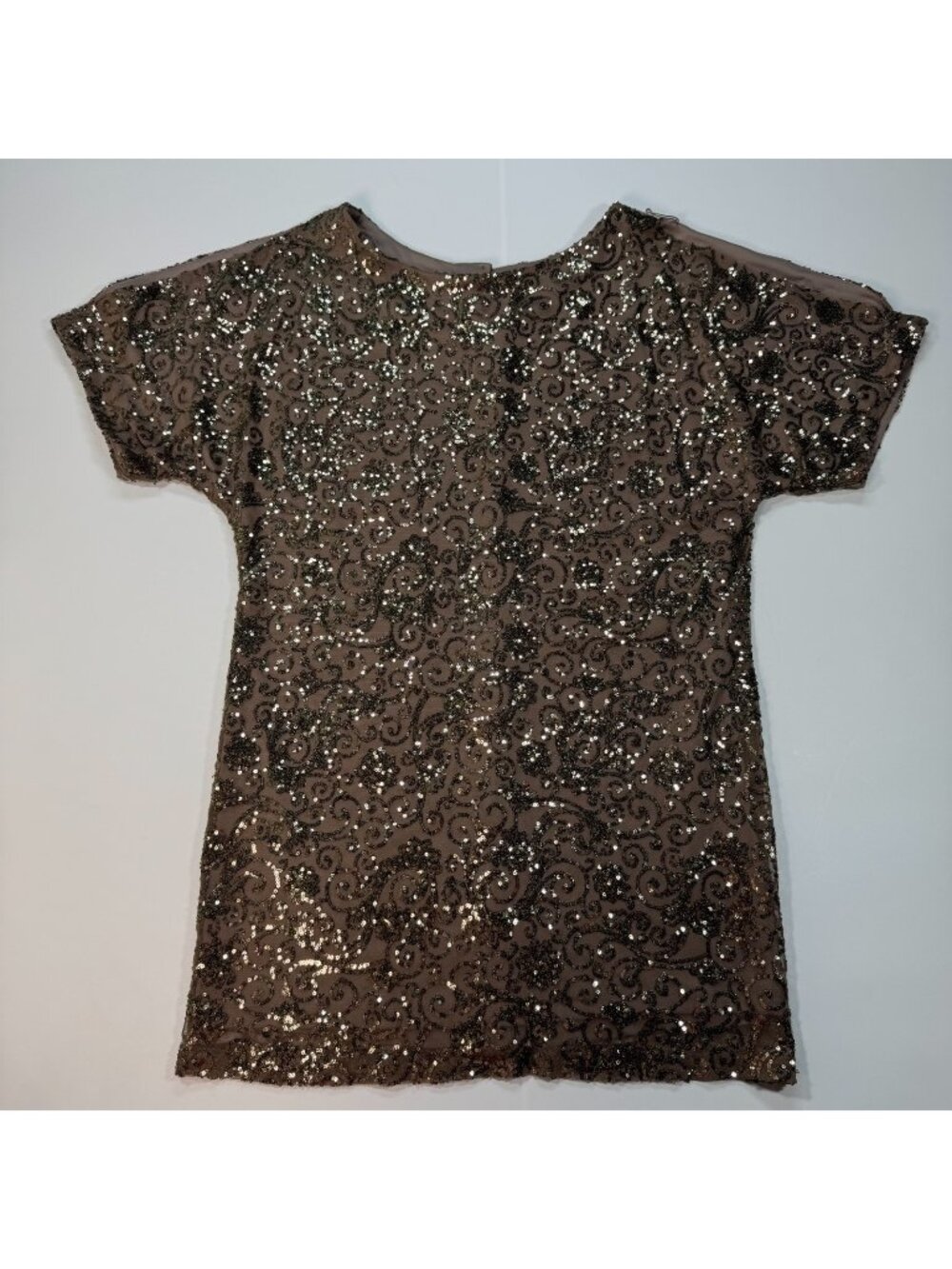 Scarlett Mini Dress Womens 12 Brown Paisley Polyester T-Shirt Sequin Embellished
